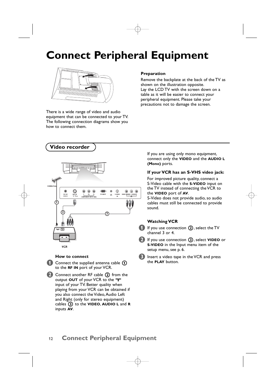 Connect peripheral equipment, Video recorder | Philips 15LCD35 User Manual | Page 13 / 21