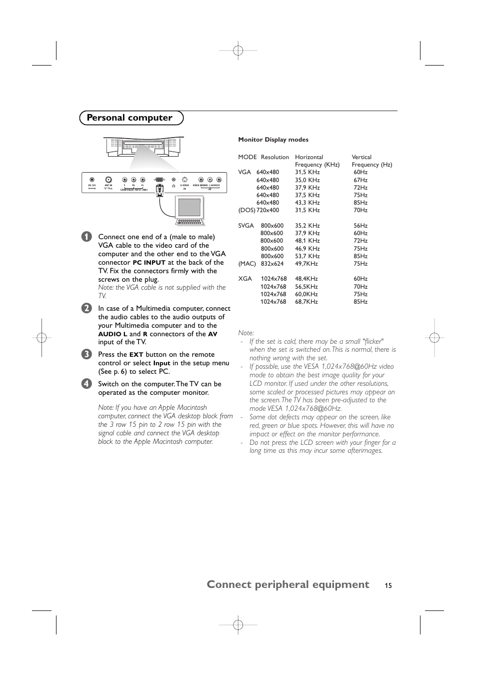 Connect peripheral equipment, Personal computer | Philips 15LCD35 User Manual | Page 16 / 21