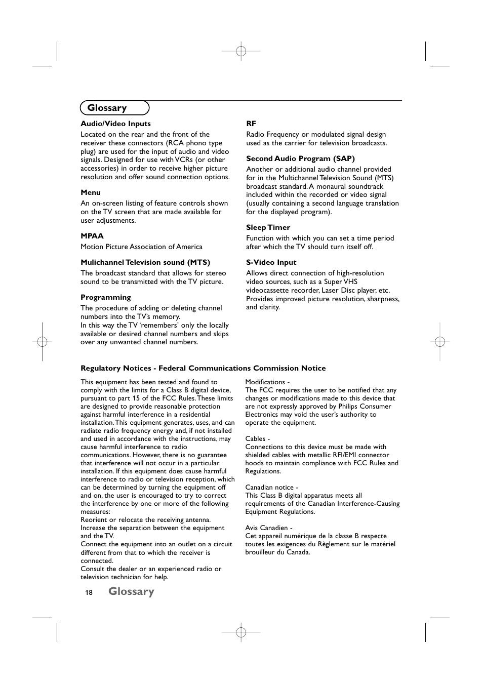 Glossary | Philips 15LCD35 User Manual | Page 19 / 21