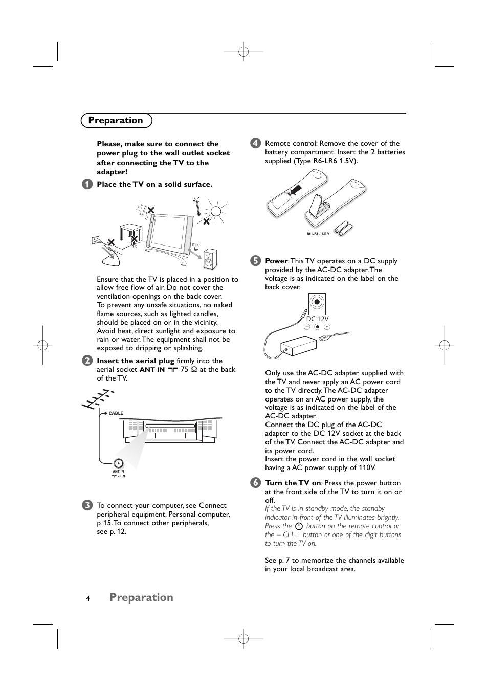 Preparation | Philips 15LCD35 User Manual | Page 5 / 21