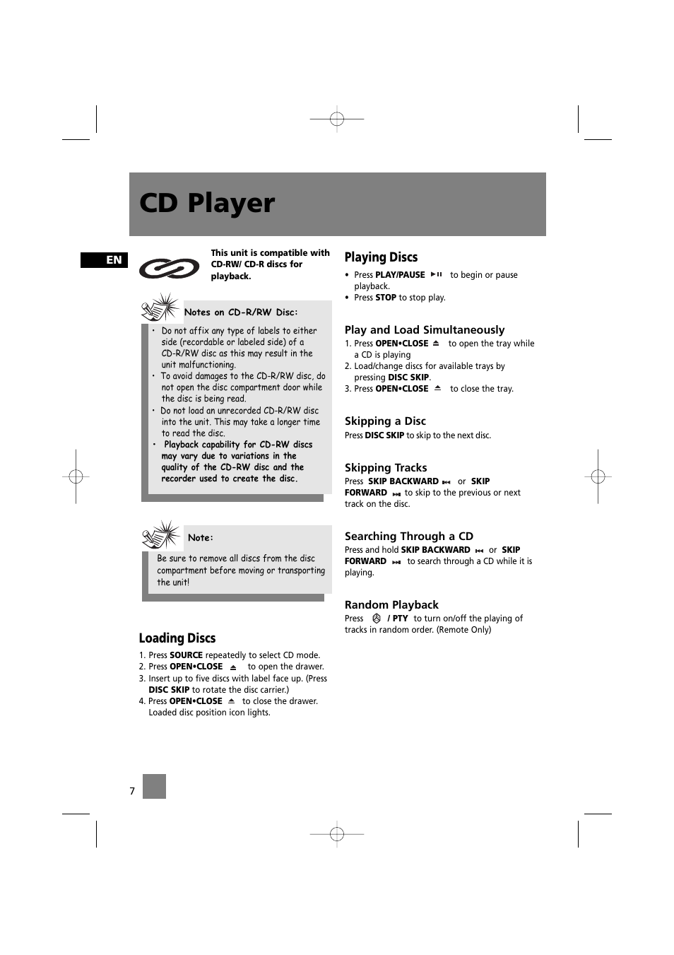 Cd player, Loading discs, Playing discs | Technicolor - Thomson MS2200 User Manual | Page 11 / 18