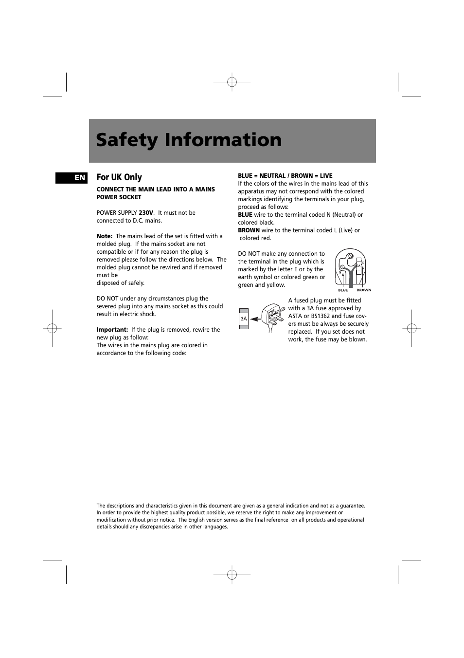 Safety information, For uk only | Technicolor - Thomson MS2200 User Manual | Page 3 / 18