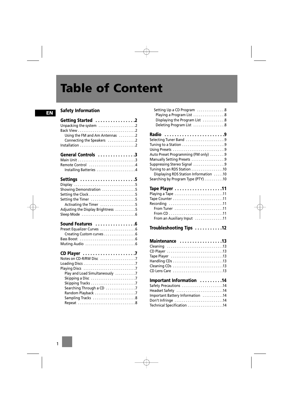 Table of content | Technicolor - Thomson MS2200 User Manual | Page 5 / 18