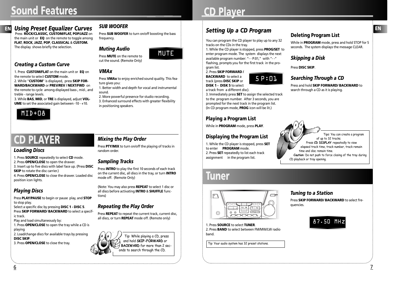 Cd player, Sound features cd player, Tuner | Technicolor - Thomson A3300 User Manual | Page 6 / 8