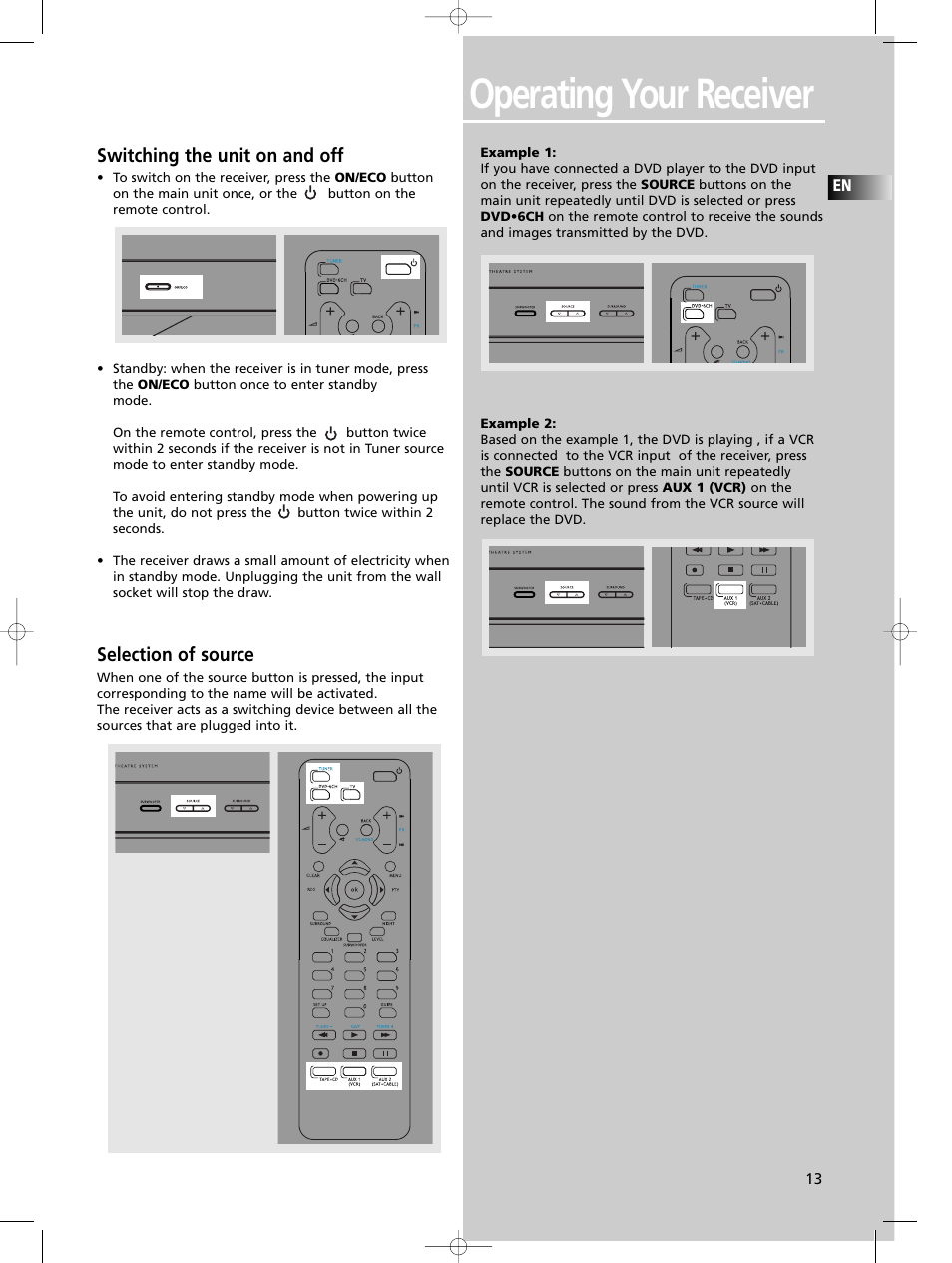 Operating your receiver, Switching the unit on and off, Selection of source | Technicolor - Thomson DPL590 User Manual | Page 16 / 28