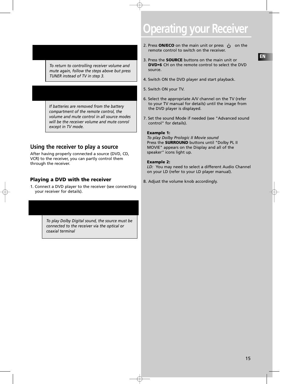 Operating your receiver, Hint | Technicolor - Thomson DPL590 User Manual | Page 18 / 28