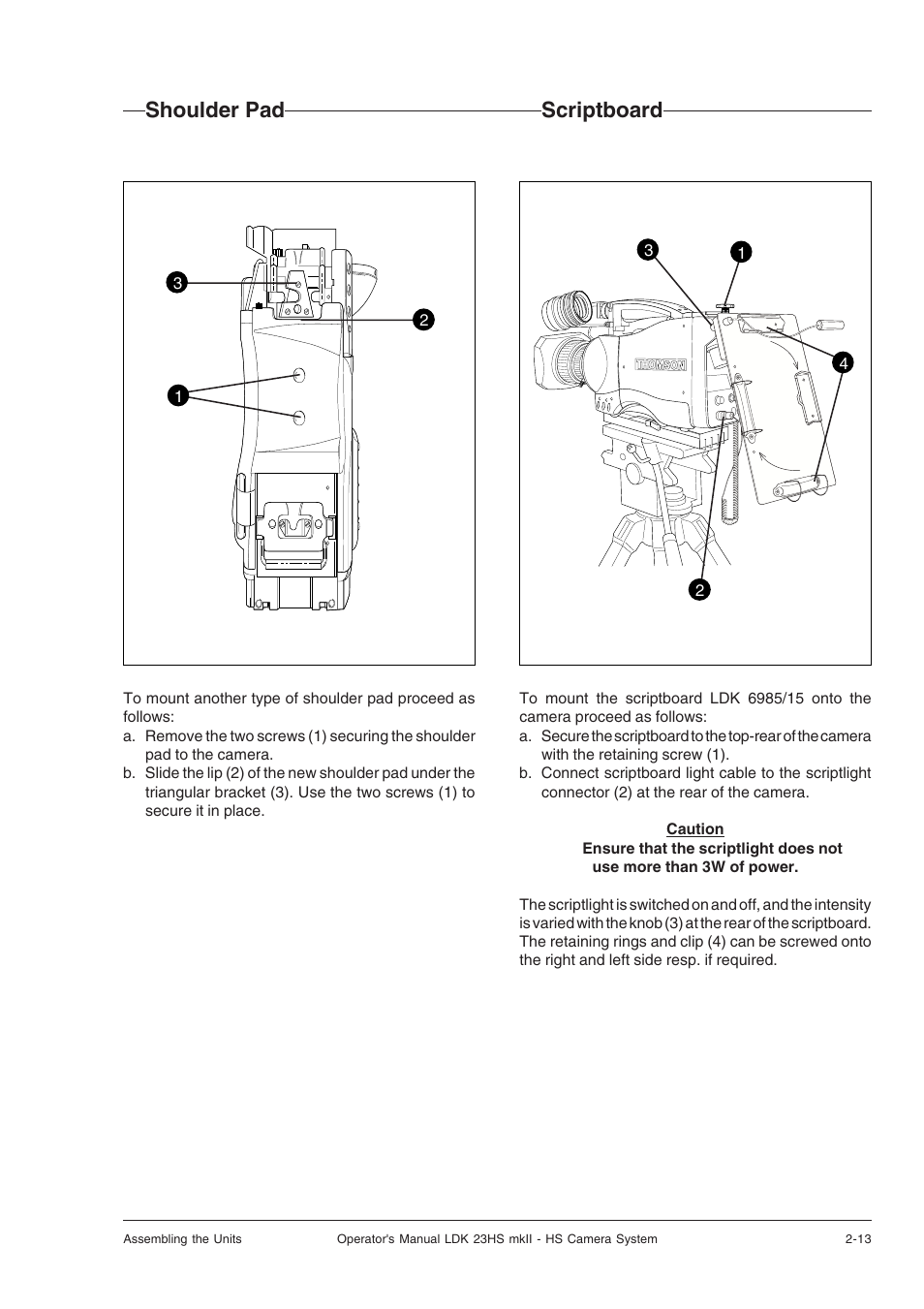 Shoulder pad, Scriptboard, Shoulder pad -13 scriptboard -13 | Technicolor - Thomson mkiiLDK 23hs User Manual | Page 21 / 70