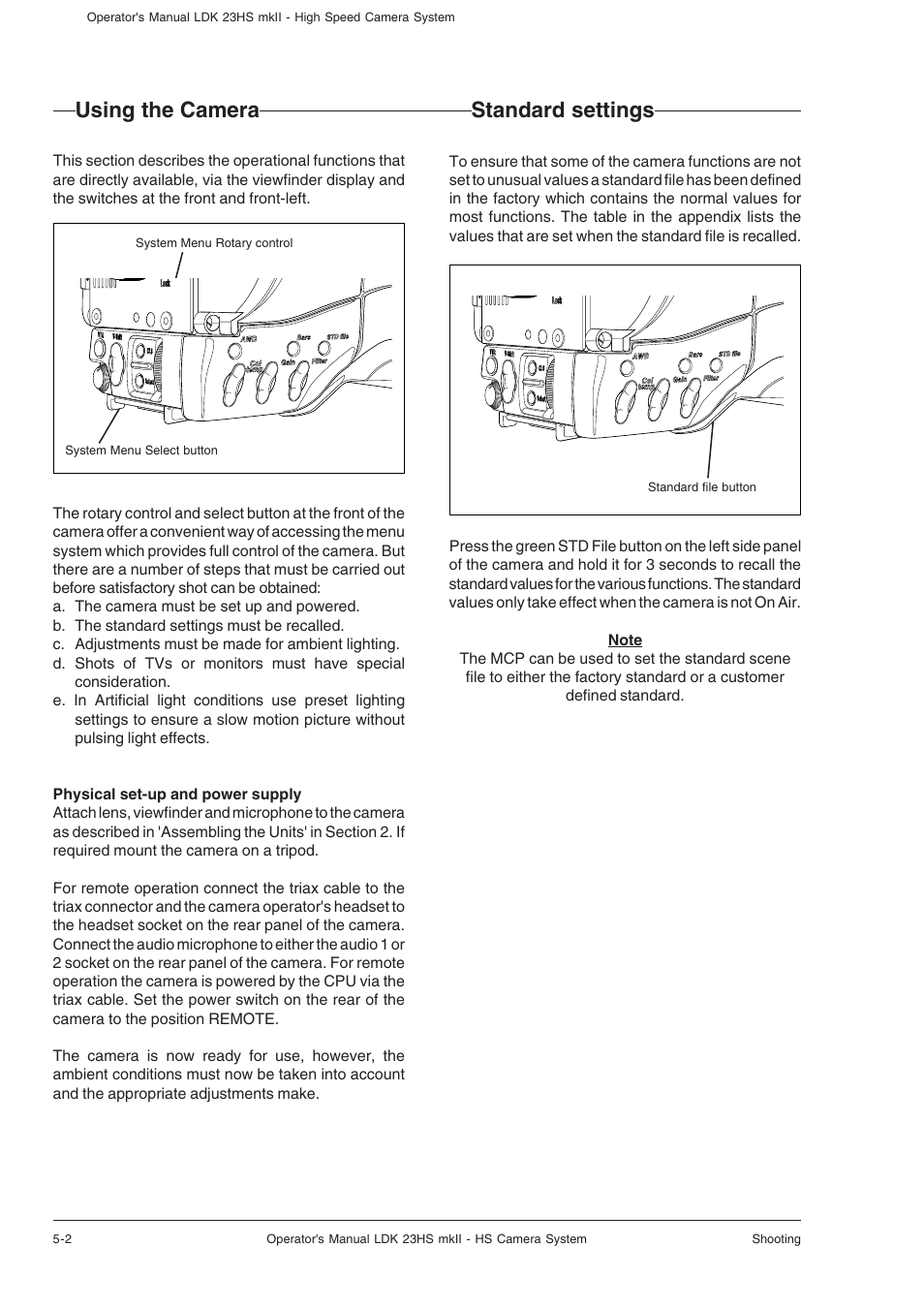 Using the camera, Standard settings, Using the camera -2 standard settings -2 | Using the camera standard settings | Technicolor - Thomson mkiiLDK 23hs User Manual | Page 48 / 70