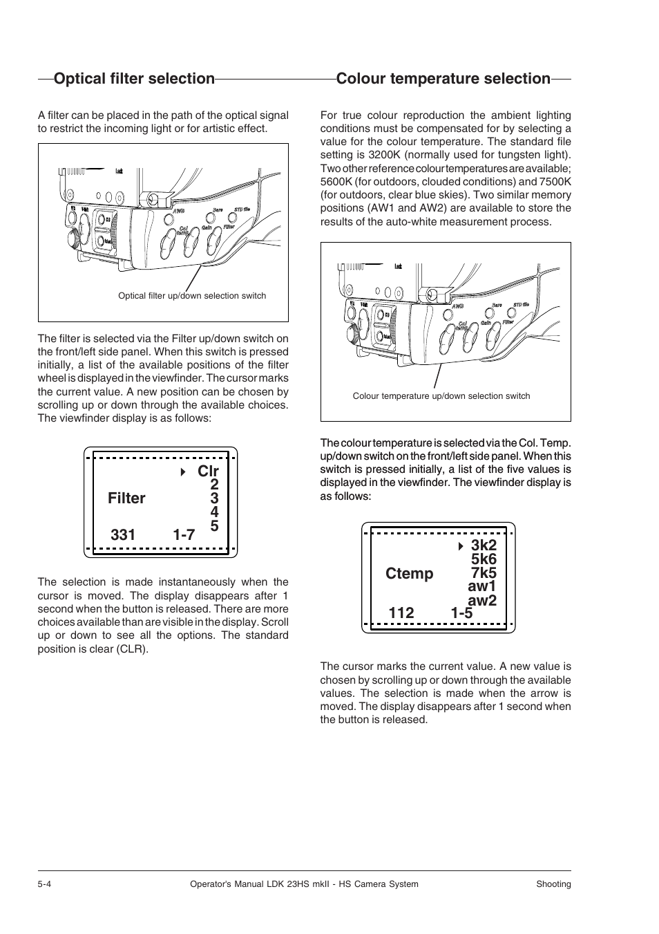 Optical filter selection, Colour temperature selection, Colour temperature selection -4 | Optical filter selection -4 | Technicolor - Thomson mkiiLDK 23hs User Manual | Page 50 / 70