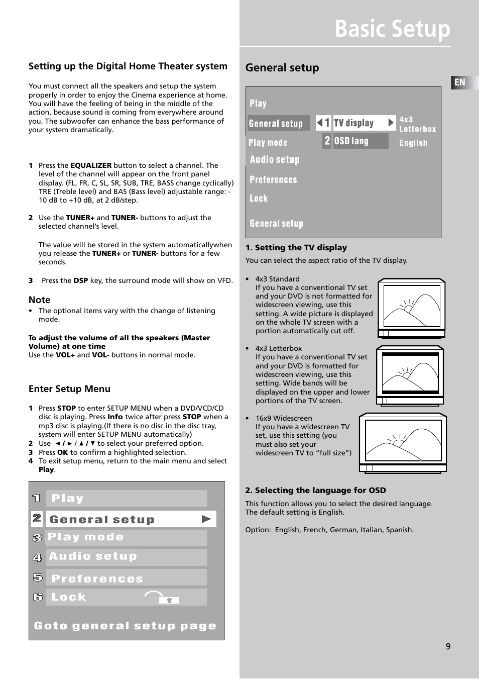 Basic setup, General setup | Technicolor - Thomson DPL909VD User Manual | Page 12 / 25