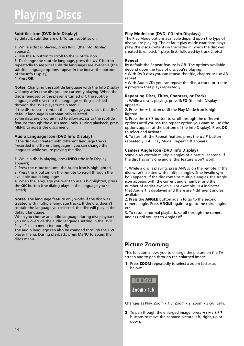 Playing discs, Picture zooming | Technicolor - Thomson DPL909VD User Manual | Page 17 / 25