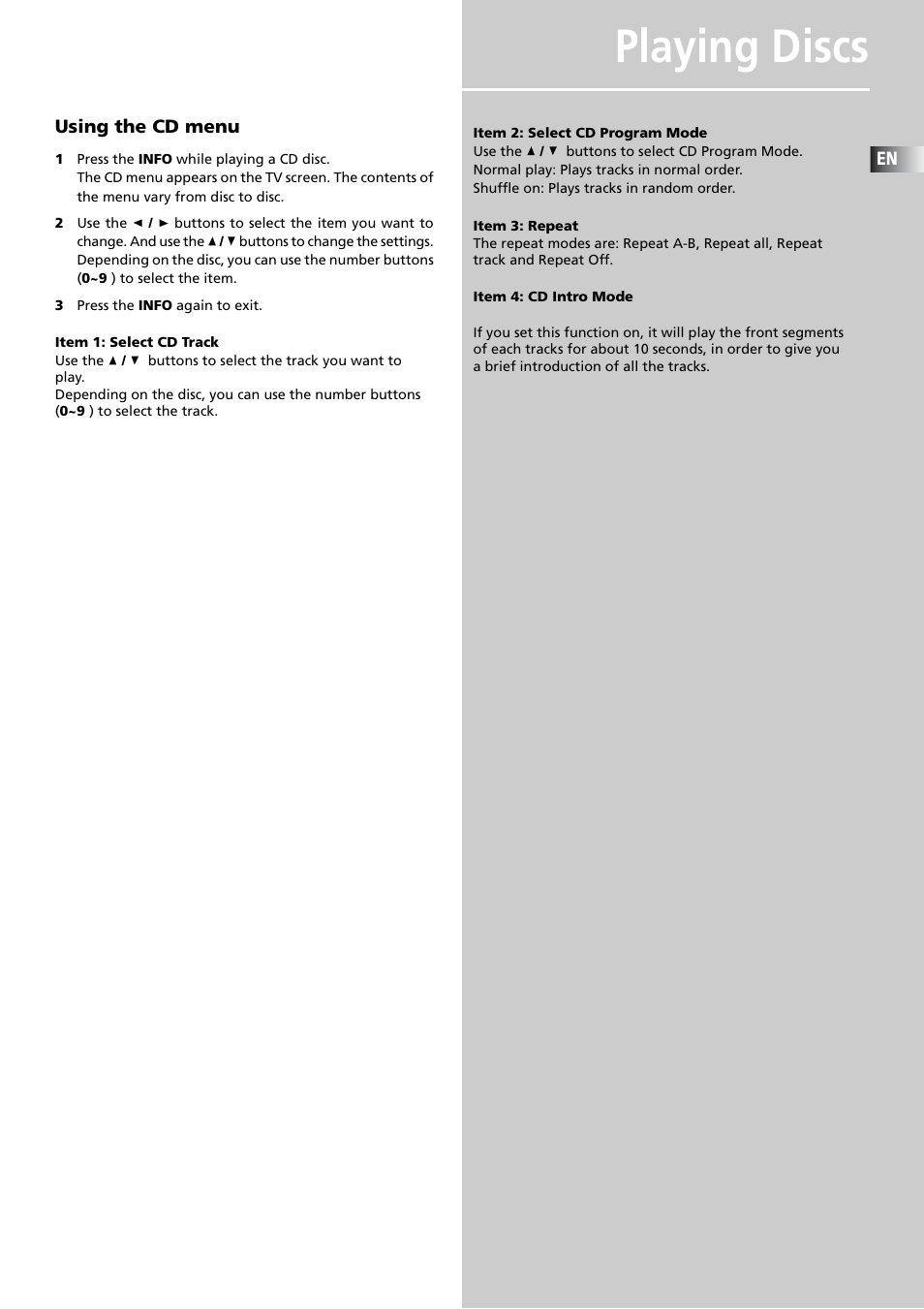 Playing discs | Technicolor - Thomson DPL909VD User Manual | Page 20 / 25