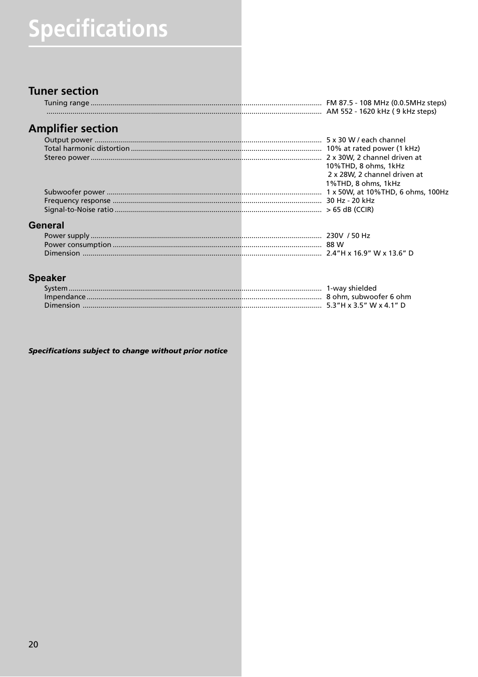 Specifications | Technicolor - Thomson DPL909VD User Manual | Page 23 / 25