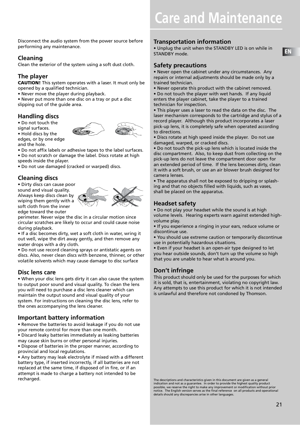 Care and maintenance | Technicolor - Thomson DPL909VD User Manual | Page 24 / 25