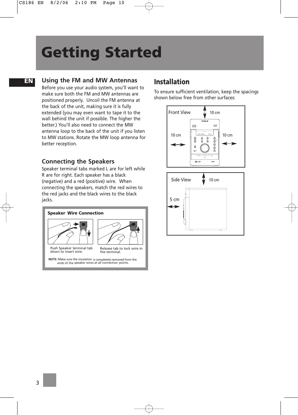 Getting started, Installation | Technicolor - Thomson CS186 User Manual | Page 3 / 6