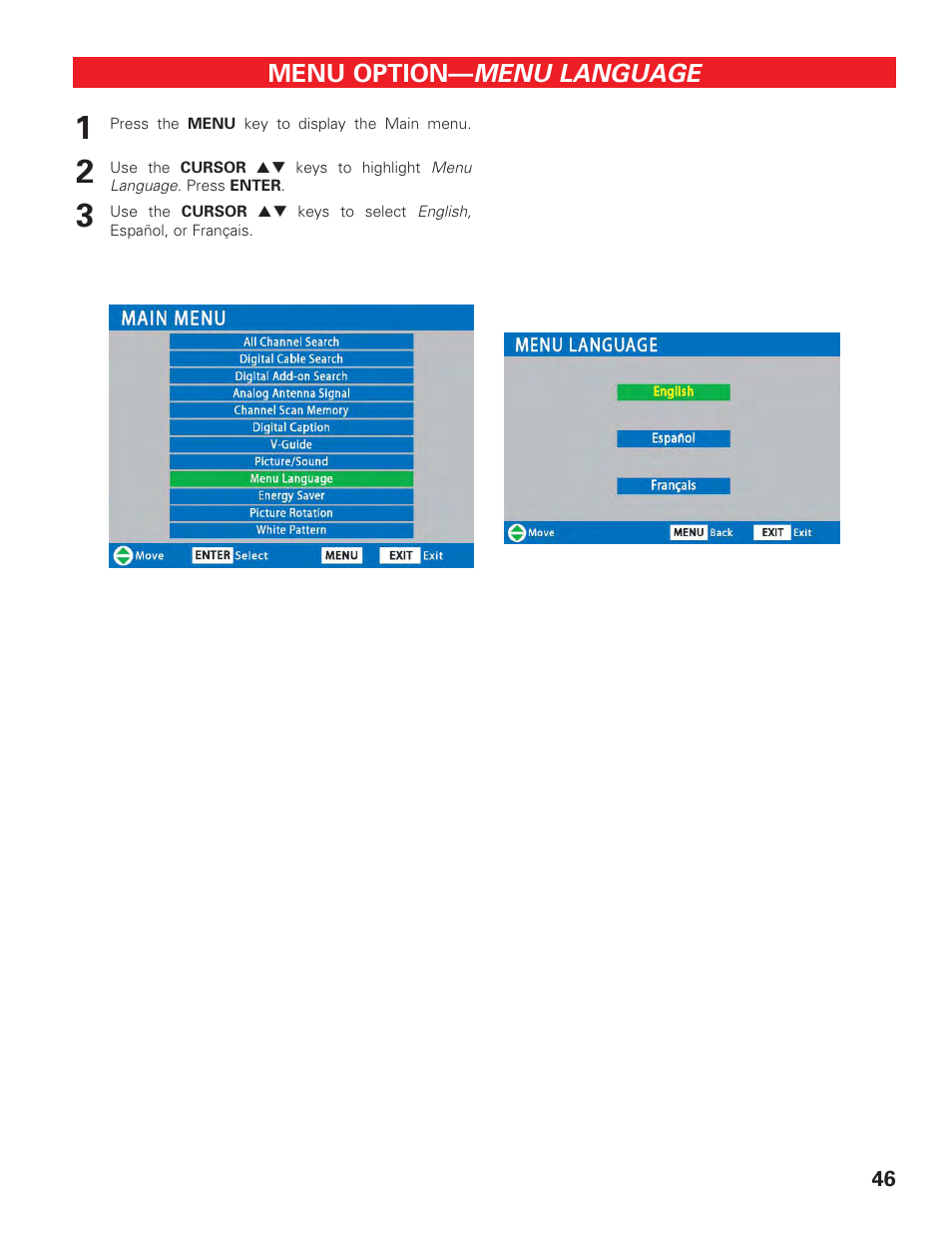 Menu language | Technicolor - Thomson DP50747 User Manual | Page 46 / 52