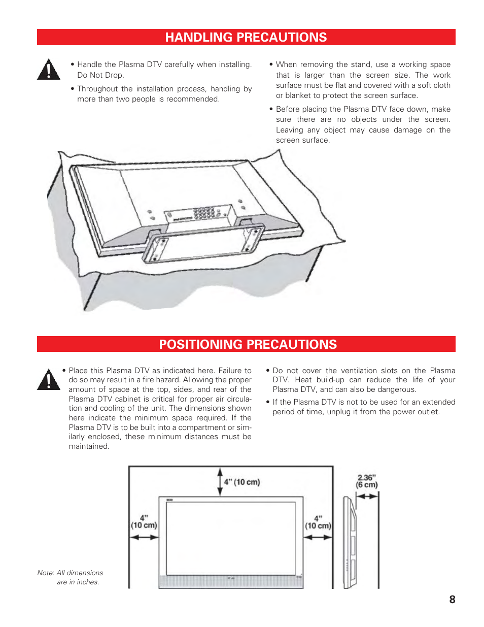 Handling precautions, Positioning precautions | Technicolor - Thomson DP50747 User Manual | Page 8 / 52