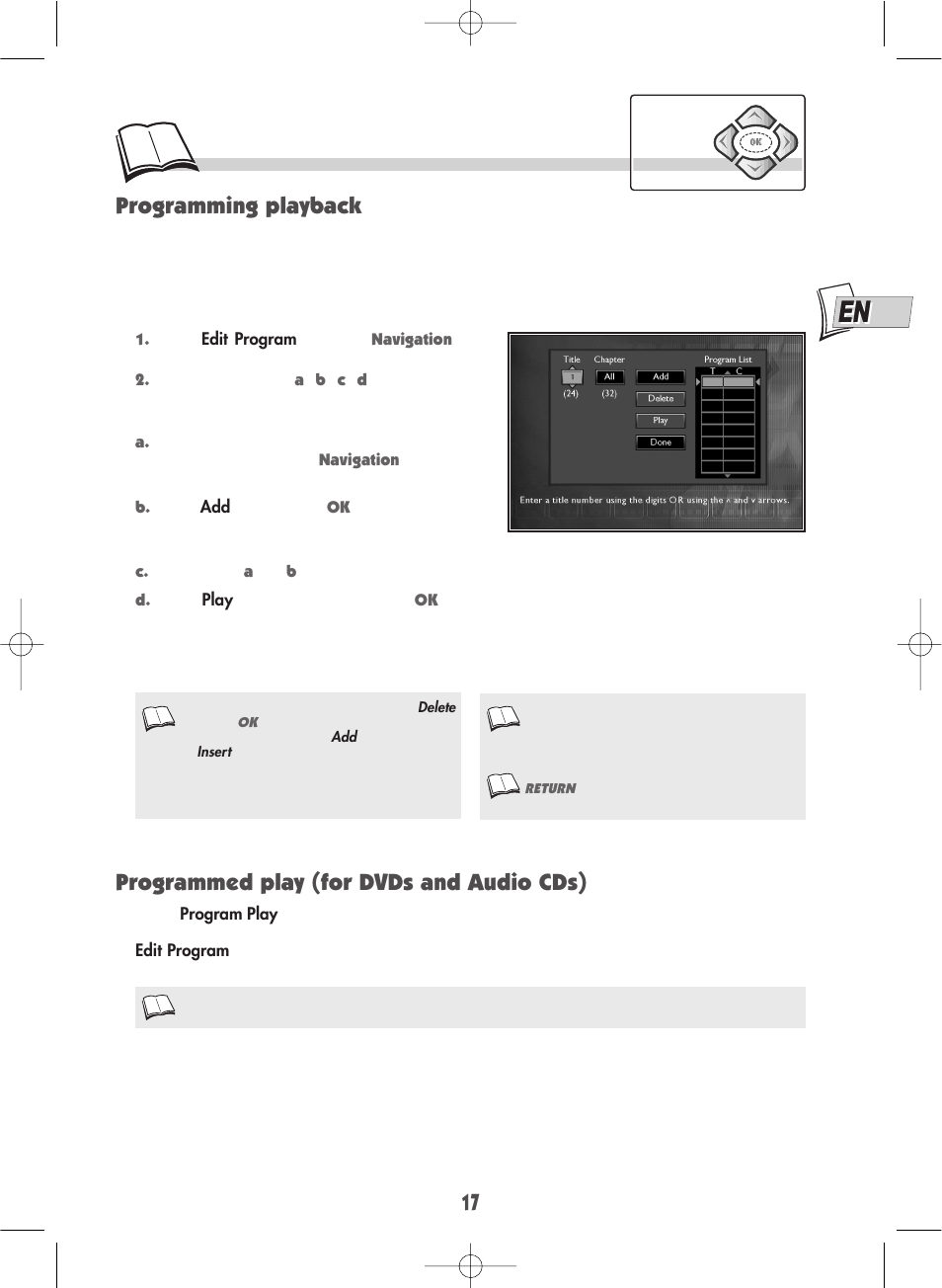 17 programming playback, Programmed play (for dvds and audio cds) | Technicolor - Thomson DTH220E User Manual | Page 17 / 26