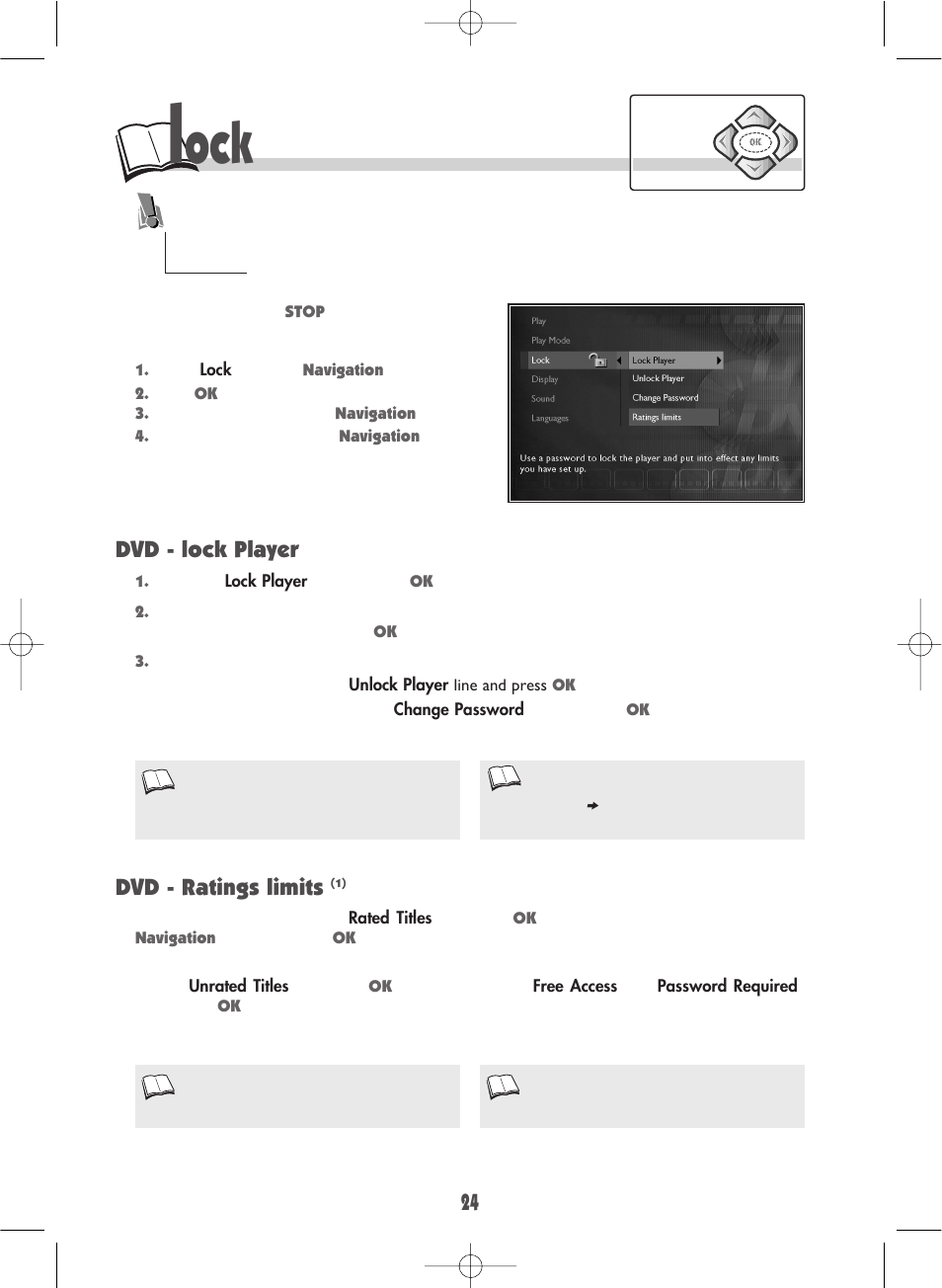 Dvd - lock player dvd - ratings limits | Technicolor - Thomson DTH220E User Manual | Page 24 / 26