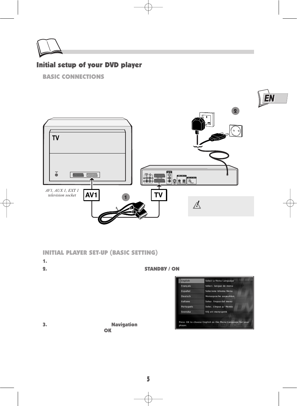 Initial setup of your dvd player | Technicolor - Thomson DTH220E User Manual | Page 5 / 26