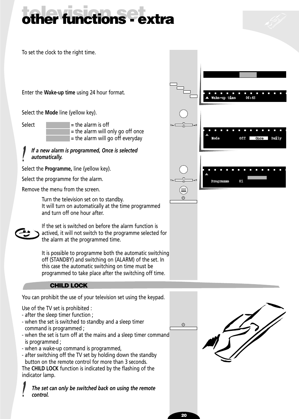Child lock, Television set, Other functions - extra | Technicolor - Thomson SL 70 D User Manual | Page 20 / 31
