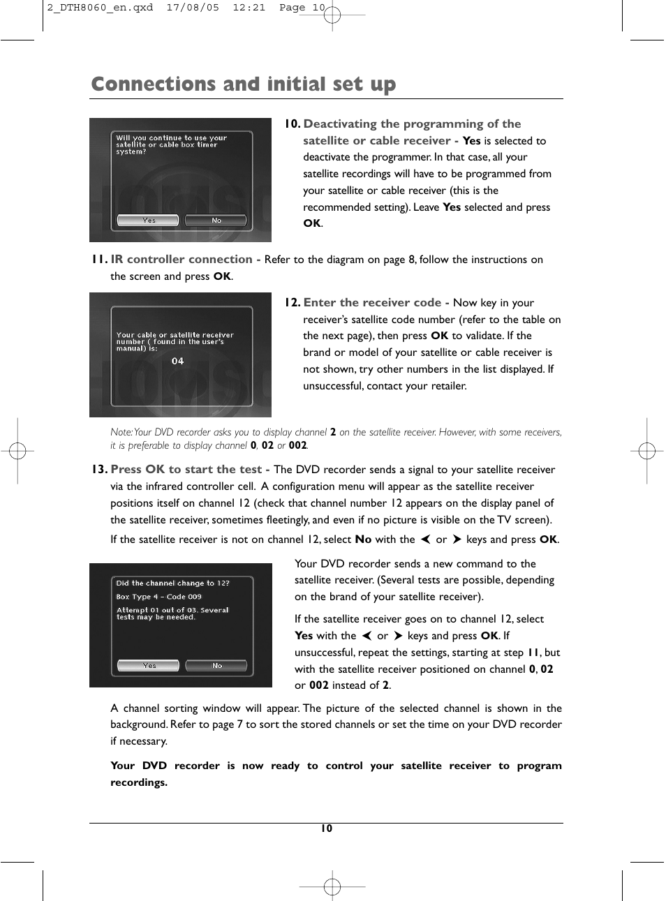 Connections and initial set up | Technicolor - Thomson DTH8060 User Manual | Page 10 / 75