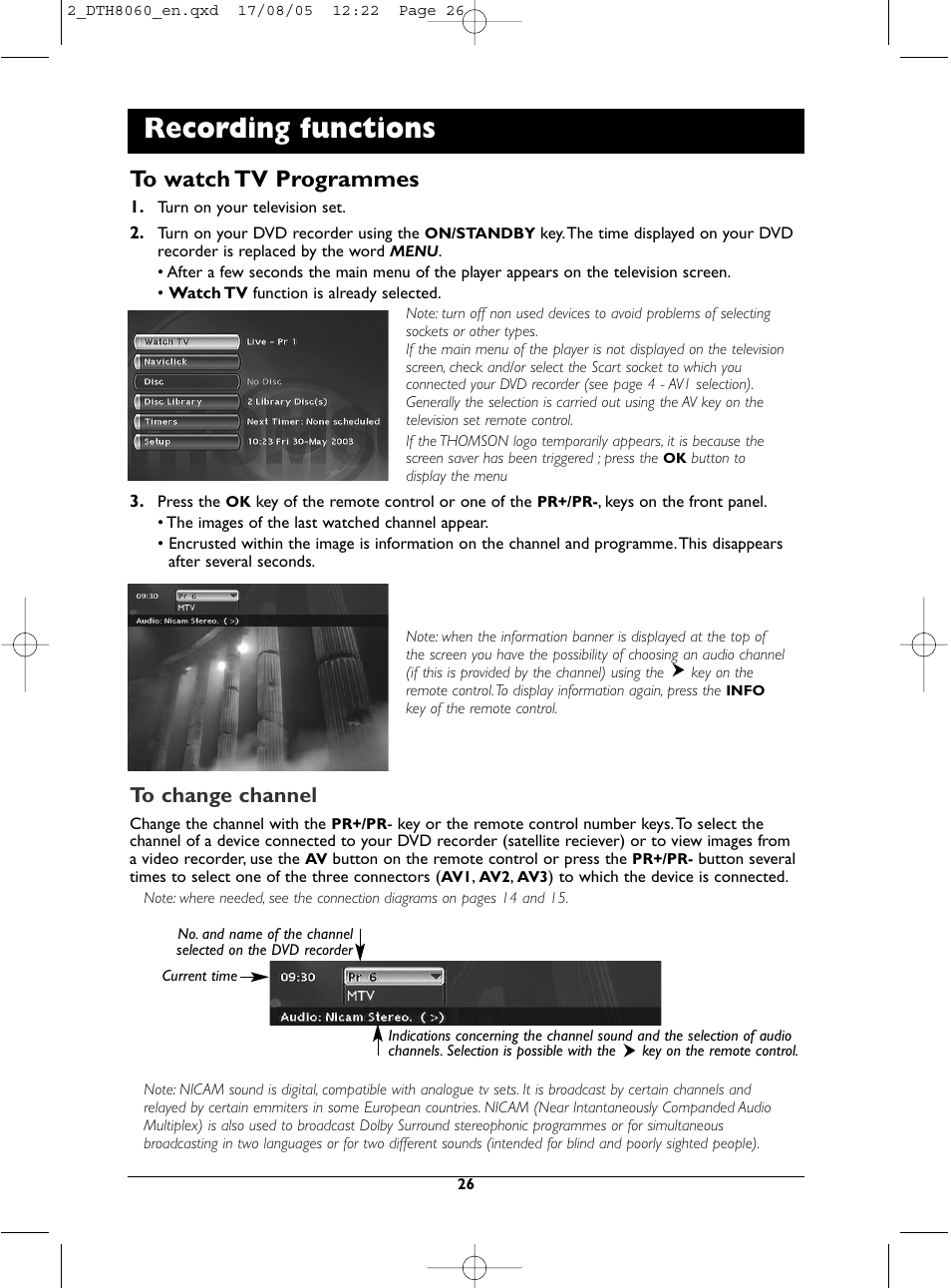 Recording functions | Technicolor - Thomson DTH8060 User Manual | Page 26 / 75