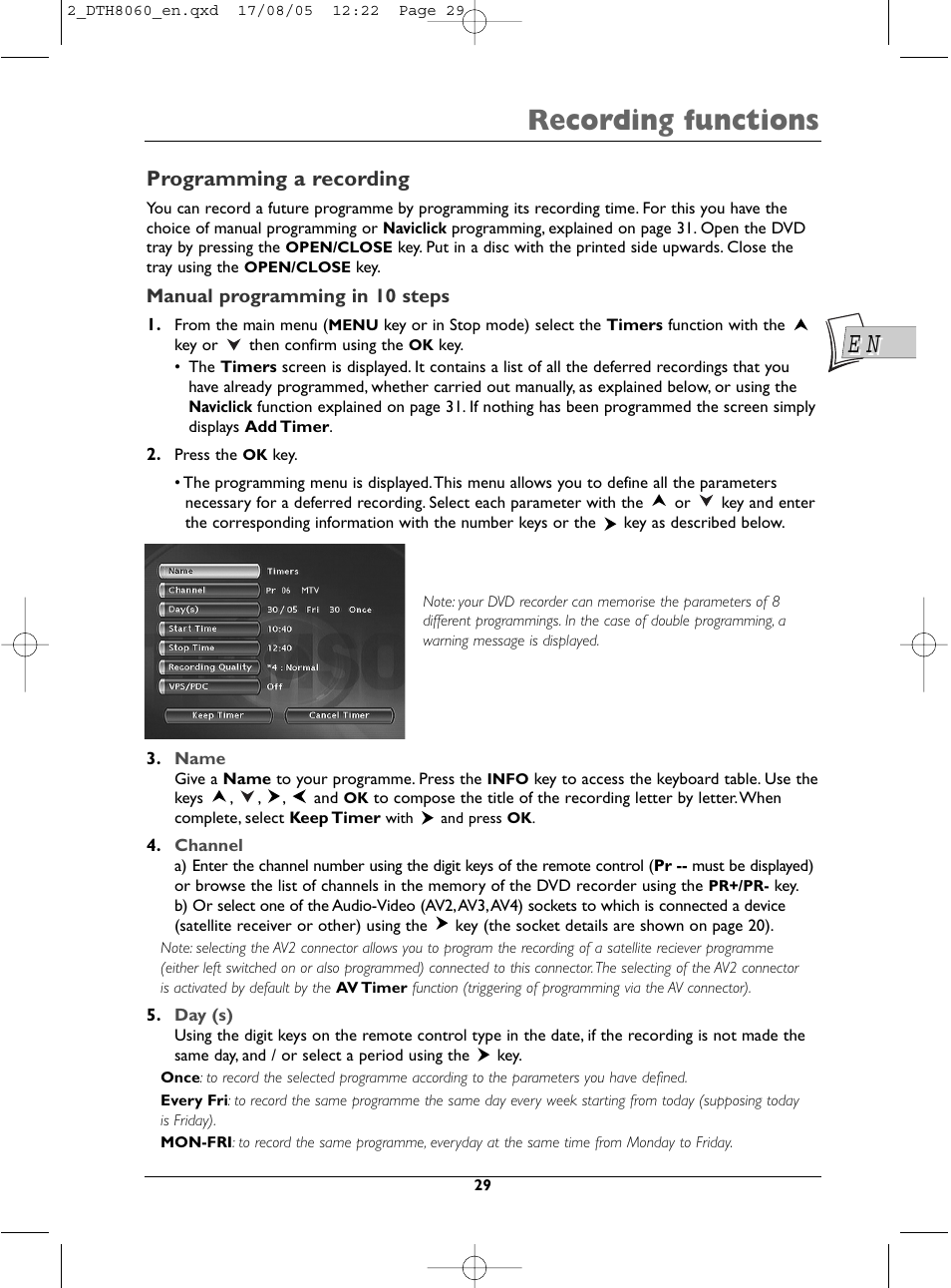 Recording functions, Programming a recording | Technicolor - Thomson DTH8060 User Manual | Page 29 / 75