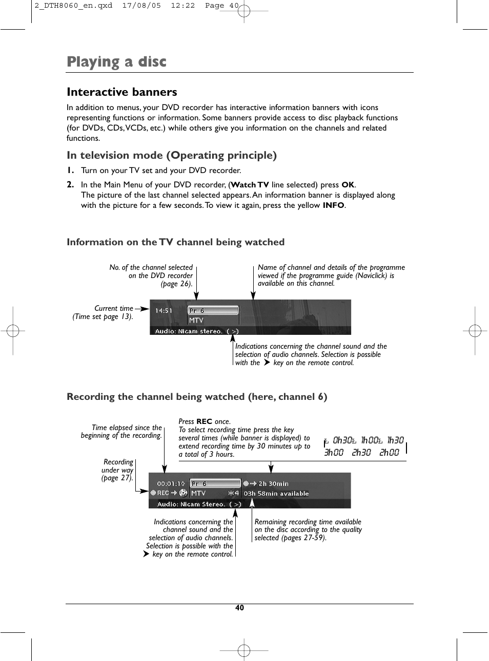 Playing a disc, Interactive banners | Technicolor - Thomson DTH8060 User Manual | Page 40 / 75