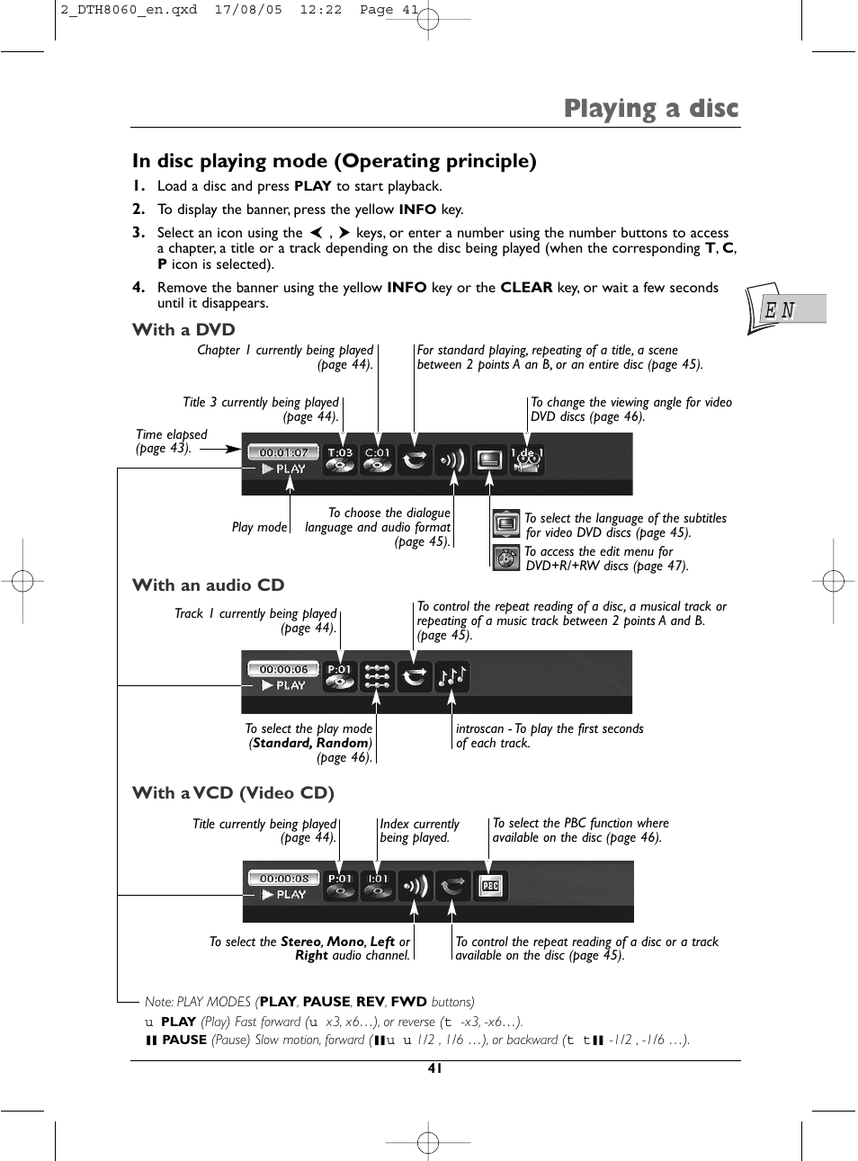 Playing a disc | Technicolor - Thomson DTH8060 User Manual | Page 41 / 75