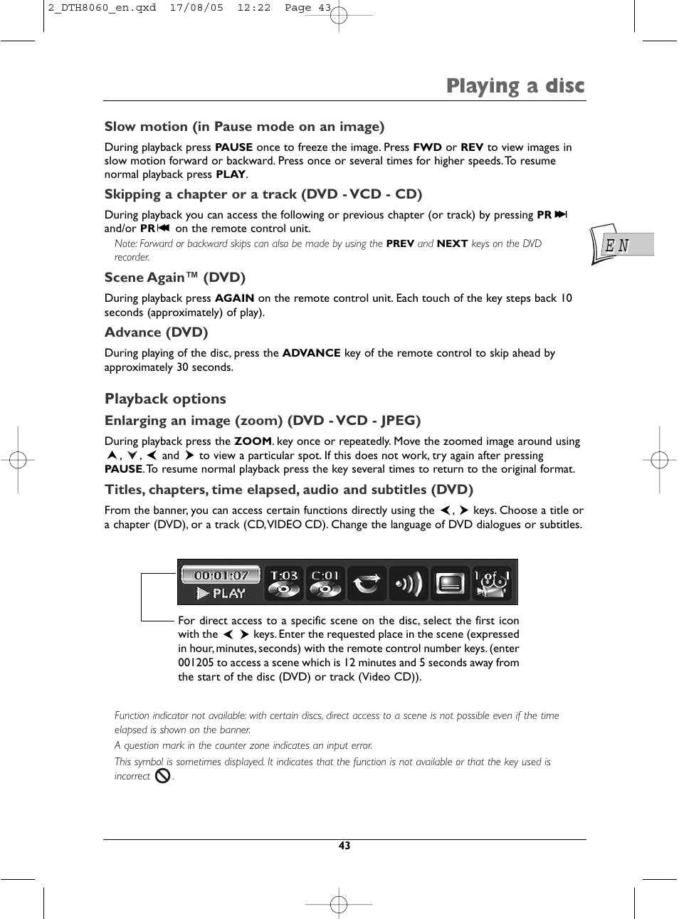 Playing a disc, Playback options | Technicolor - Thomson DTH8060 User Manual | Page 43 / 75