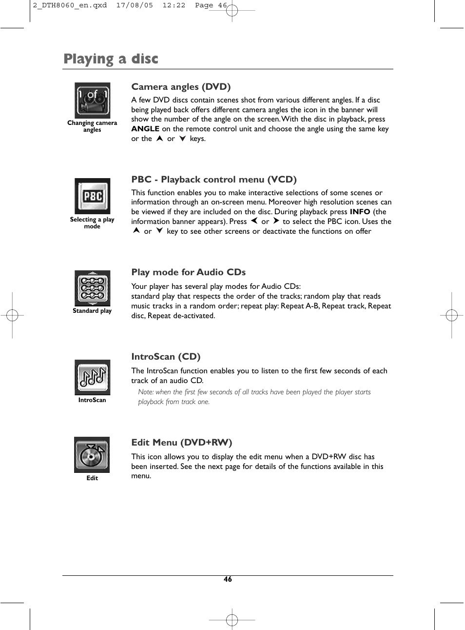 Playing a disc | Technicolor - Thomson DTH8060 User Manual | Page 46 / 75