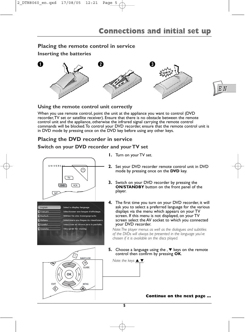 Connections and initial set up | Technicolor - Thomson DTH8060 User Manual | Page 5 / 75