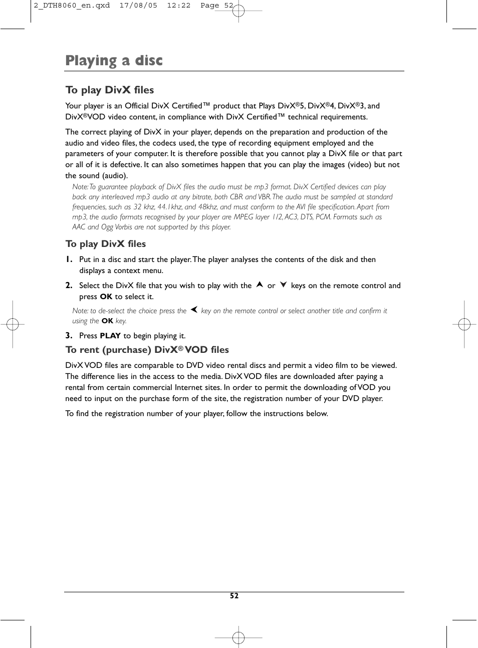 Playing a disc | Technicolor - Thomson DTH8060 User Manual | Page 52 / 75