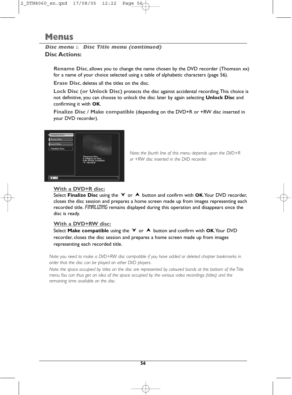 Menus | Technicolor - Thomson DTH8060 User Manual | Page 56 / 75