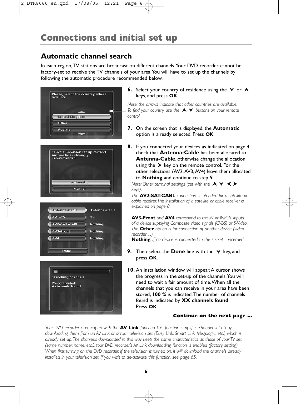 Connections and initial set up, Automatic channel search | Technicolor - Thomson DTH8060 User Manual | Page 6 / 75