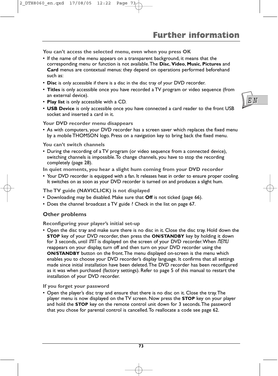 Further information | Technicolor - Thomson DTH8060 User Manual | Page 73 / 75