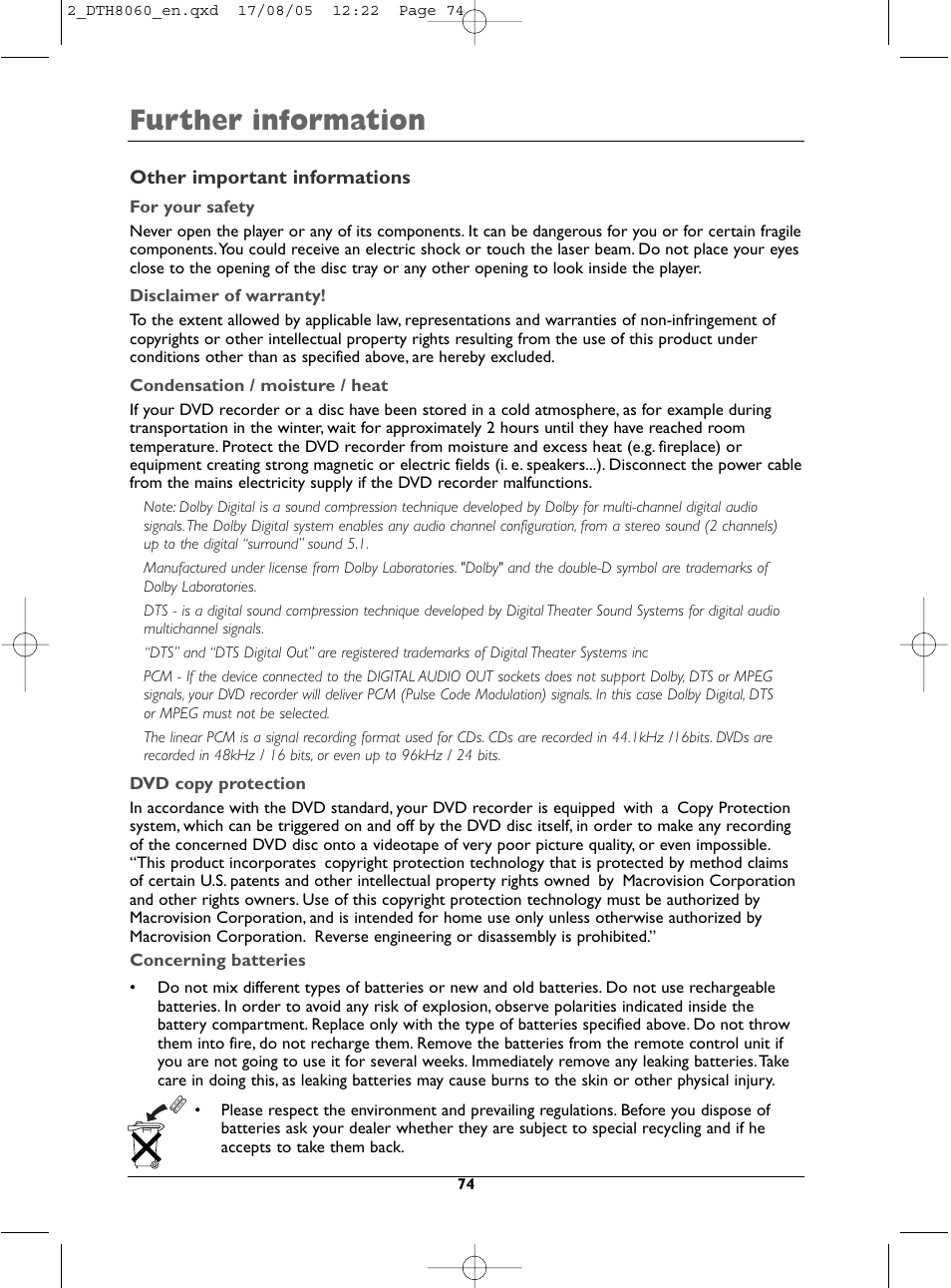 Further information | Technicolor - Thomson DTH8060 User Manual | Page 74 / 75