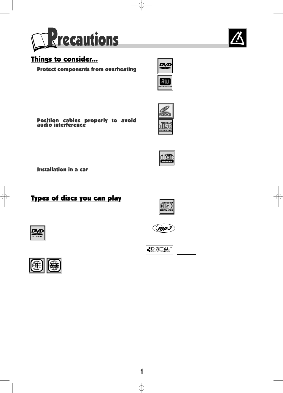 Recautions, Things to consider, Types of discs you can play | Technicolor - Thomson DRC600N User Manual | Page 3 / 30