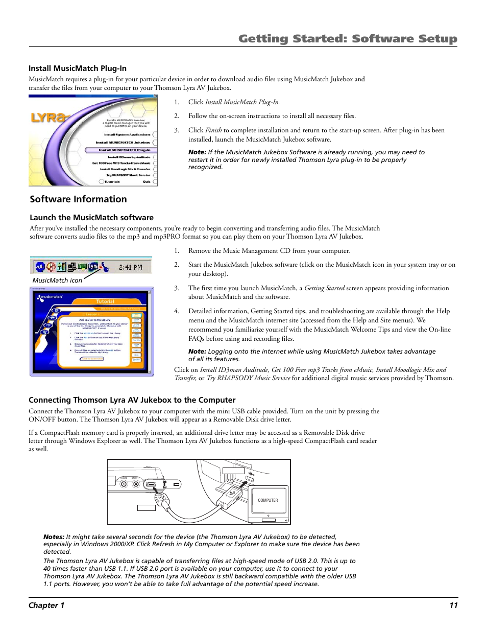 Software information, Getting started: software setup | Technicolor - Thomson RCA Lyra PDP2860 User Manual | Page 13 / 40