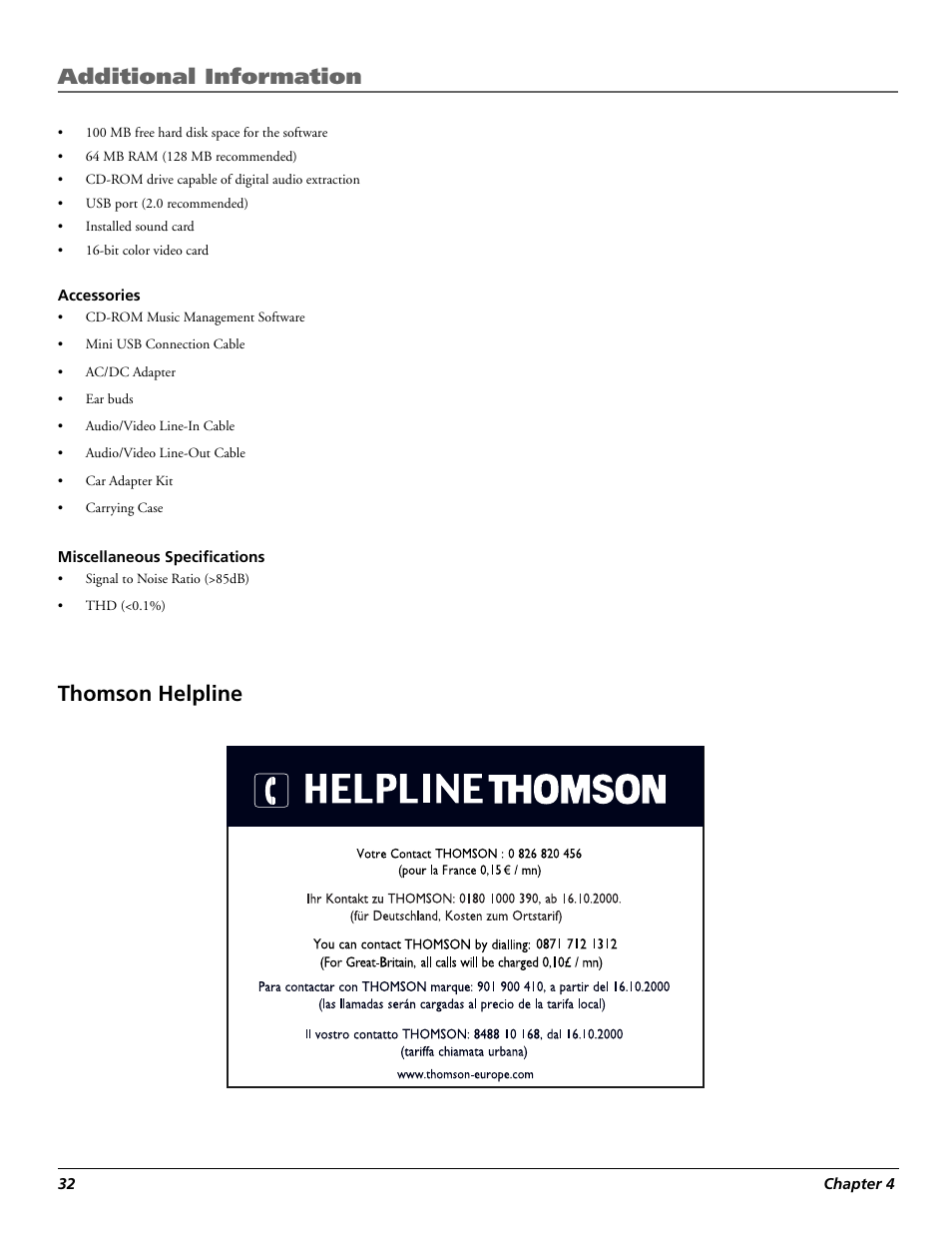 Thomson helpline, Additional information | Technicolor - Thomson RCA Lyra PDP2860 User Manual | Page 34 / 40