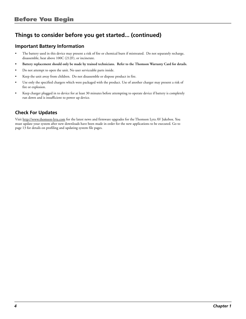 Important battery information, Check for updates, Before you begin | Technicolor - Thomson RCA Lyra PDP2860 User Manual | Page 6 / 40