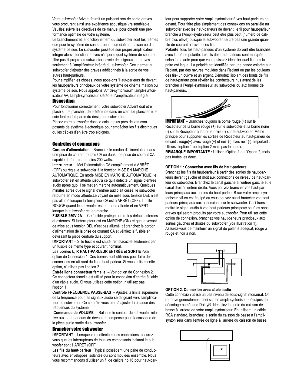 Disposition, Contrôles et connexions, Brancher votre subwoofer | Technicolor - Thomson Advent User Manual | Page 7 / 12