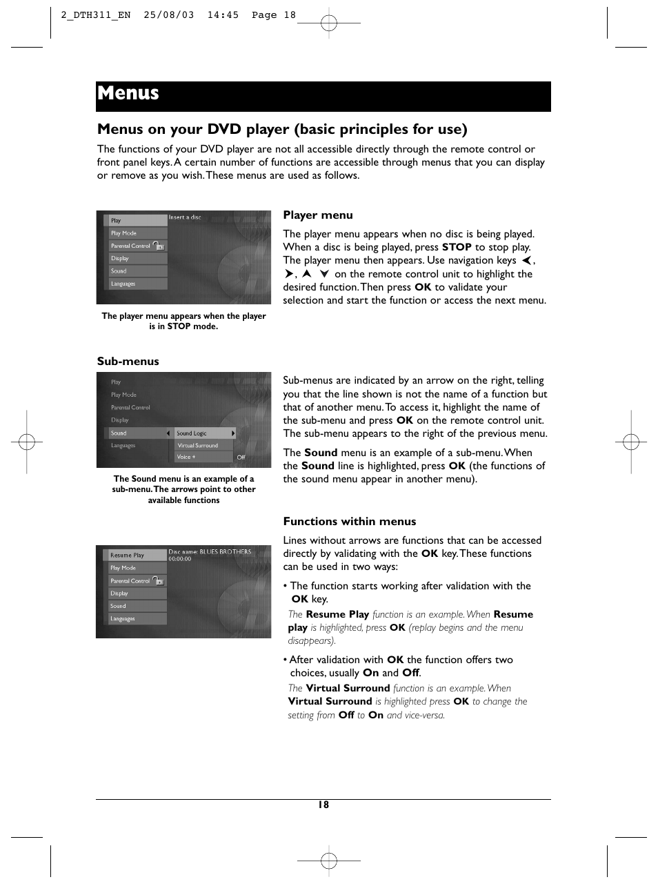 Menus | Technicolor - Thomson DTH311 User Manual | Page 18 / 30