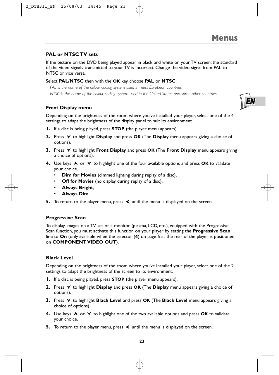 Menus | Technicolor - Thomson DTH311 User Manual | Page 23 / 30