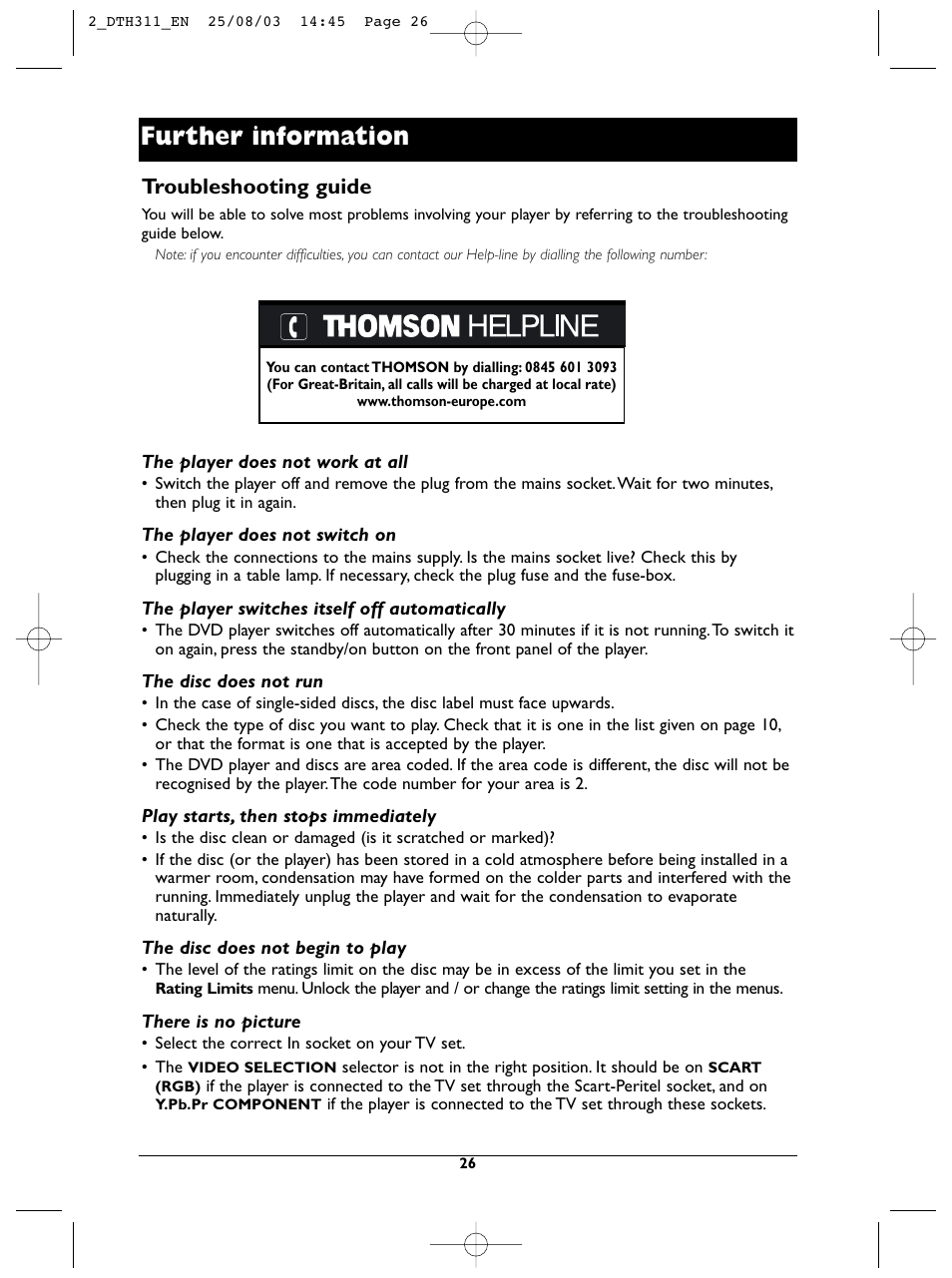 Further information, Troubleshooting guide | Technicolor - Thomson DTH311 User Manual | Page 26 / 30