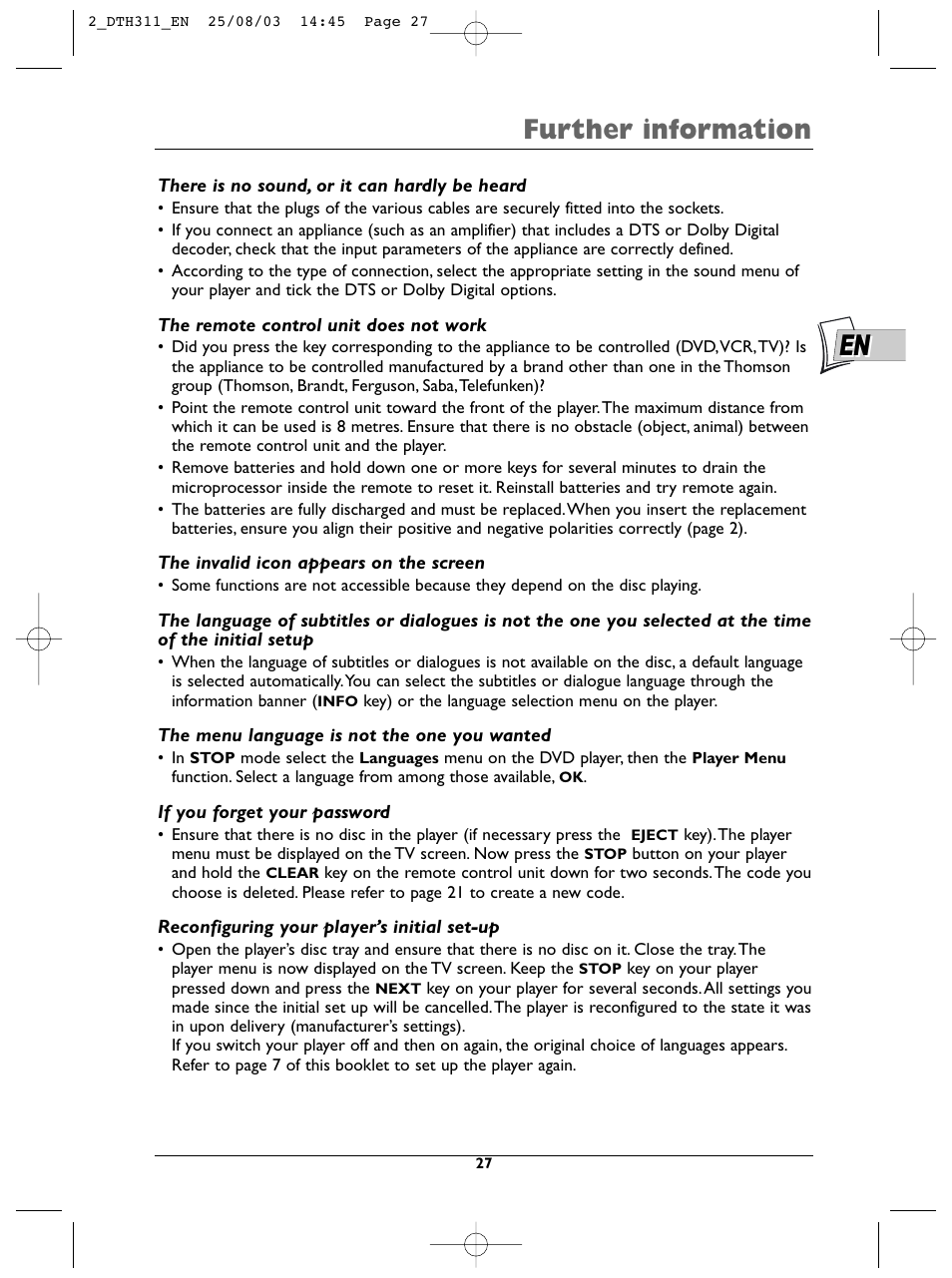 Further information | Technicolor - Thomson DTH311 User Manual | Page 27 / 30