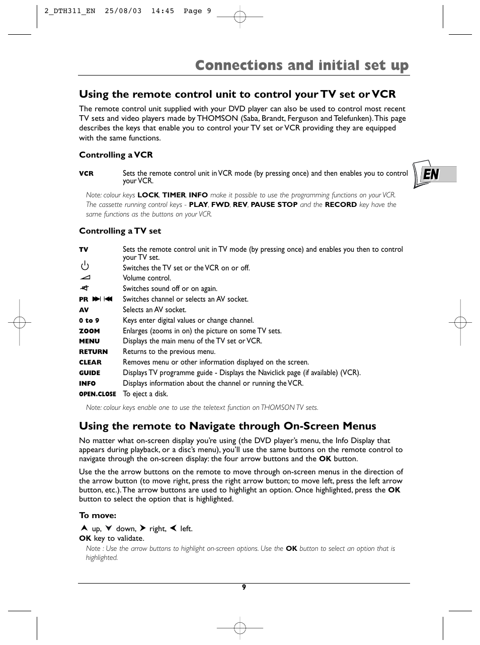 Connections and initial set up | Technicolor - Thomson DTH311 User Manual | Page 9 / 30