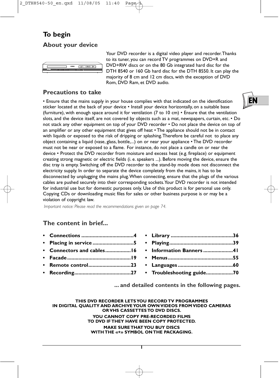 Technicolor - Thomson DTH 8540 User Manual | 75 pages