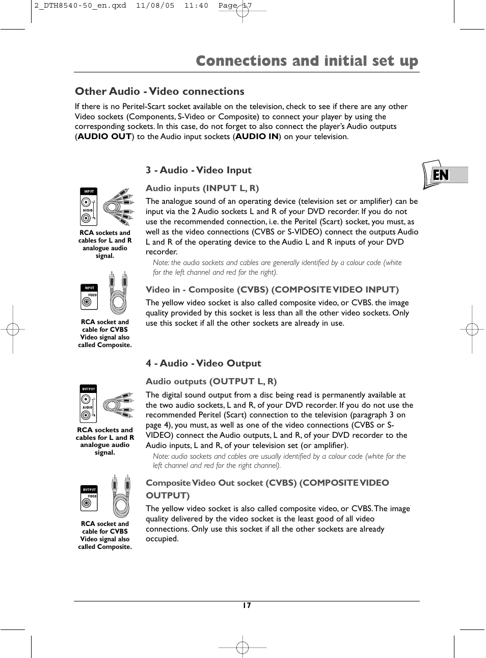 Connections and initial set up, Other audio - video connections | Technicolor - Thomson DTH 8540 User Manual | Page 17 / 75